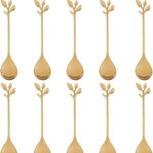 Stainless Steel Gold Leaf Coffee Spoon-AnSaw 10 Pcs Creative Tableware Dessert